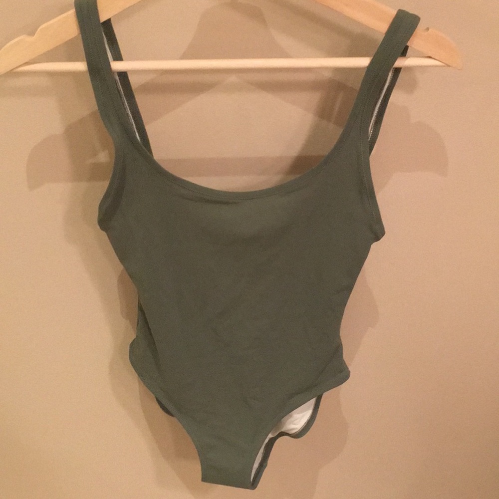 NWT Solid & Stripped Green One Piece Bathing Suit